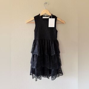 NWT Rachel Parcell Black Smocked Lace Tiered Girls Dress Size 6